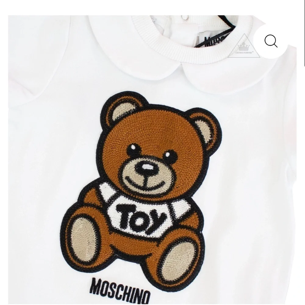 Moschino White Baby Romper with Teddy Bear Print